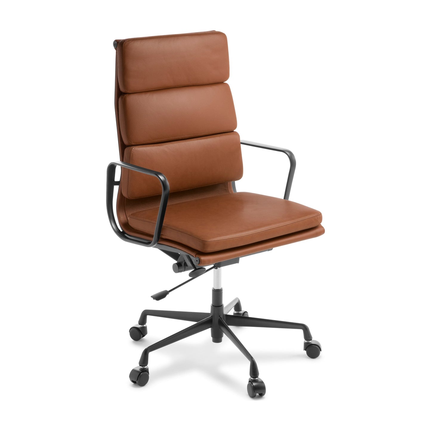 Eames Replica Soft Pad High Back Chair Tan Leather Black Frame
