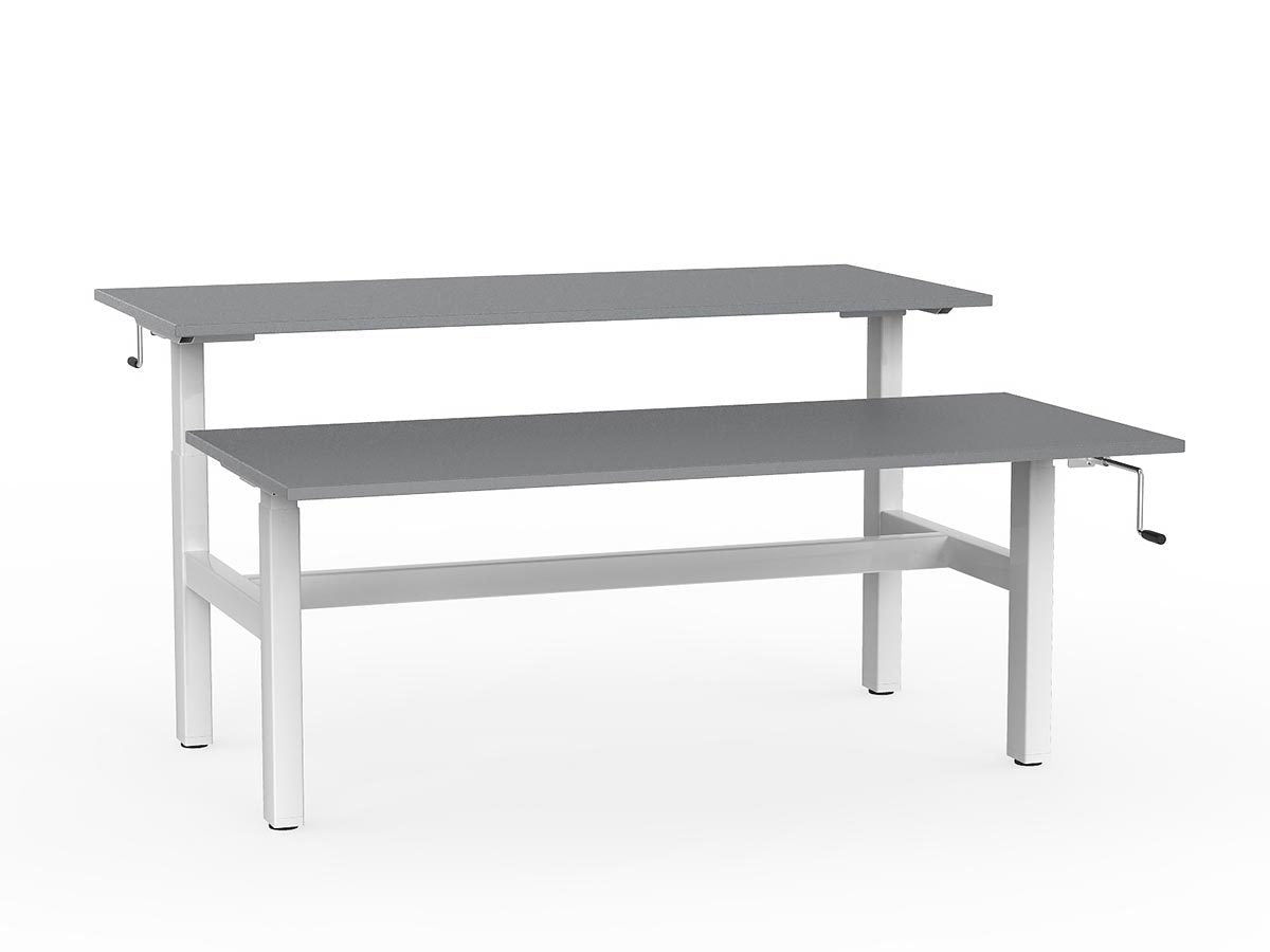 double sided manual height adjustable standing desk