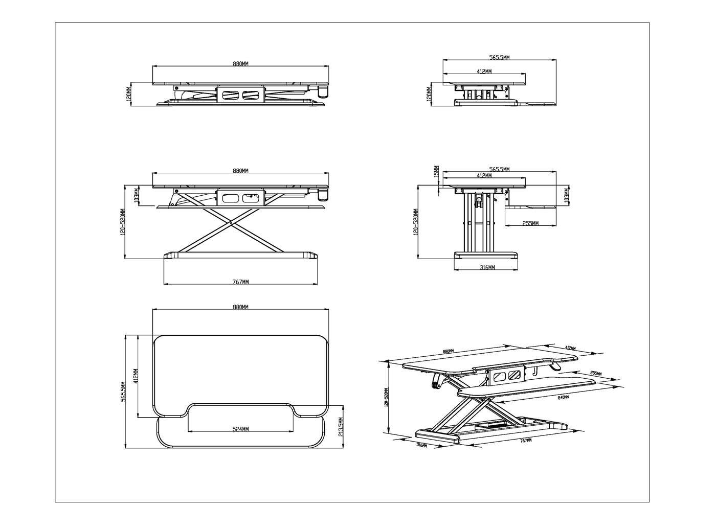 Deskalator desktop riser gas lift