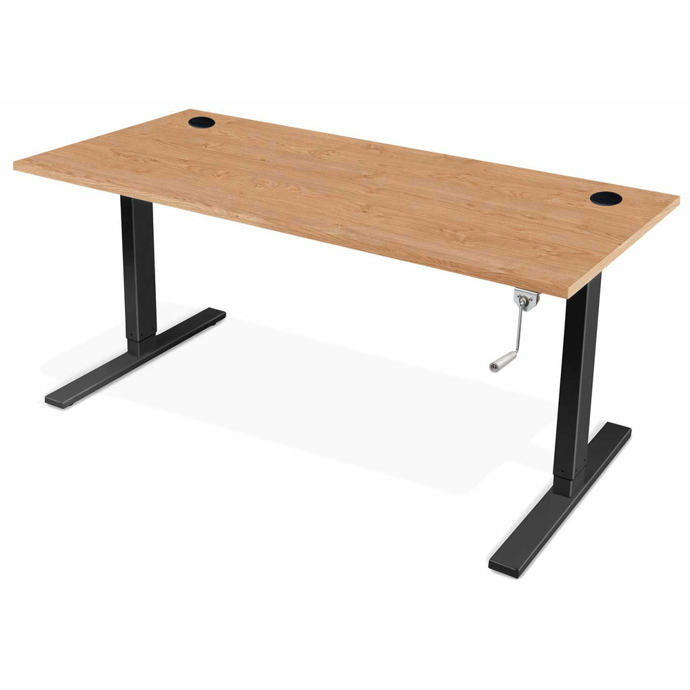 Manual Height Adjustable Standing Desk English Oak Top Black Legs
