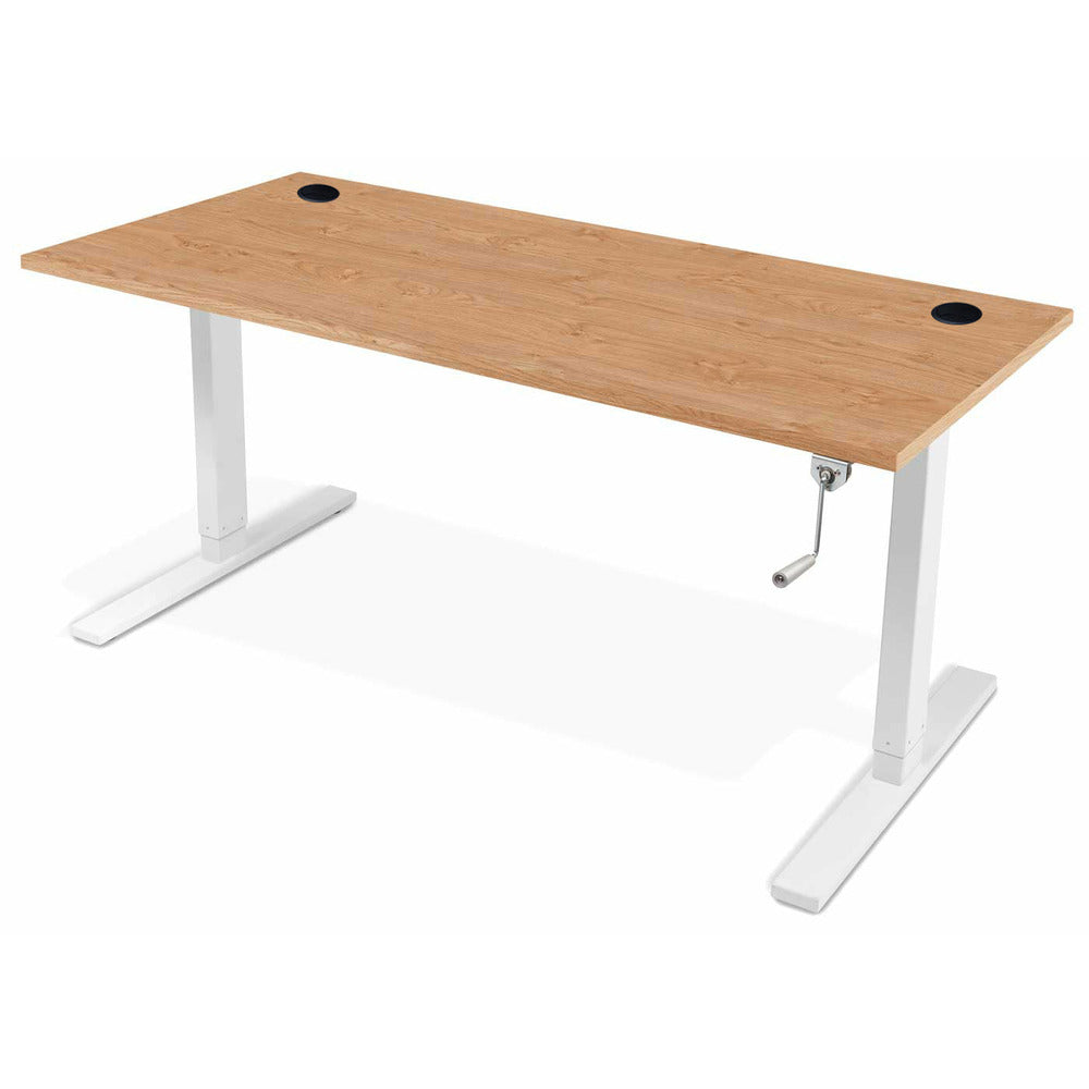 Manual Height Adjustable Standing Desk English Oak Top White Legs