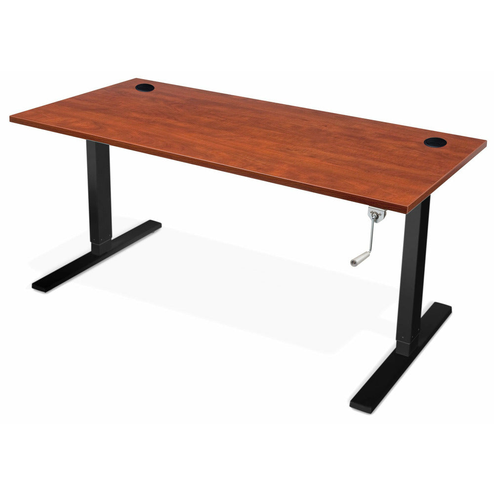 Manual Height Adjustable Standing Desk Cherry Top Black Legs