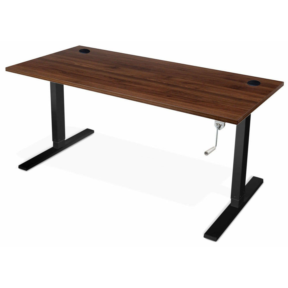Manual Height Adjustable Standing Desk Dark Oak Top Black Legs