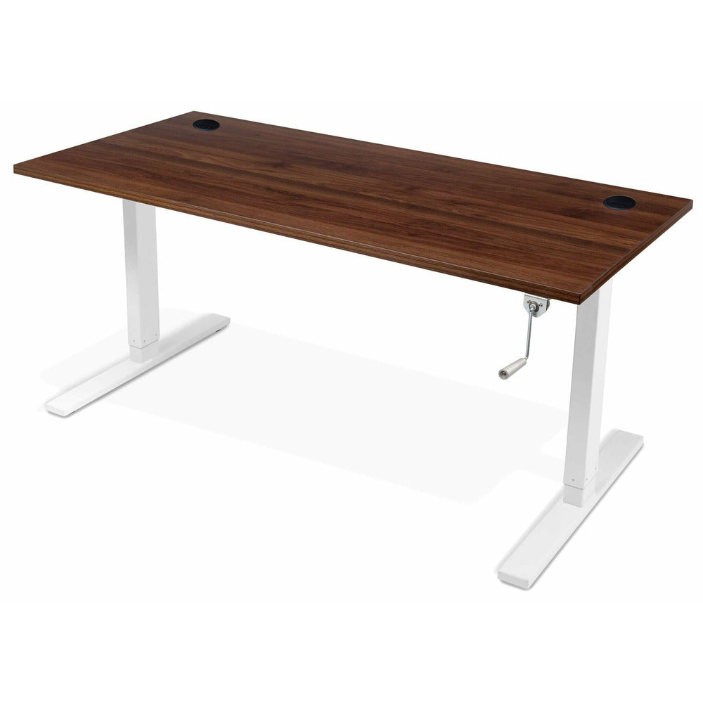 Manual Height Adjustable Standing Desk Dark Oak Top White Legs