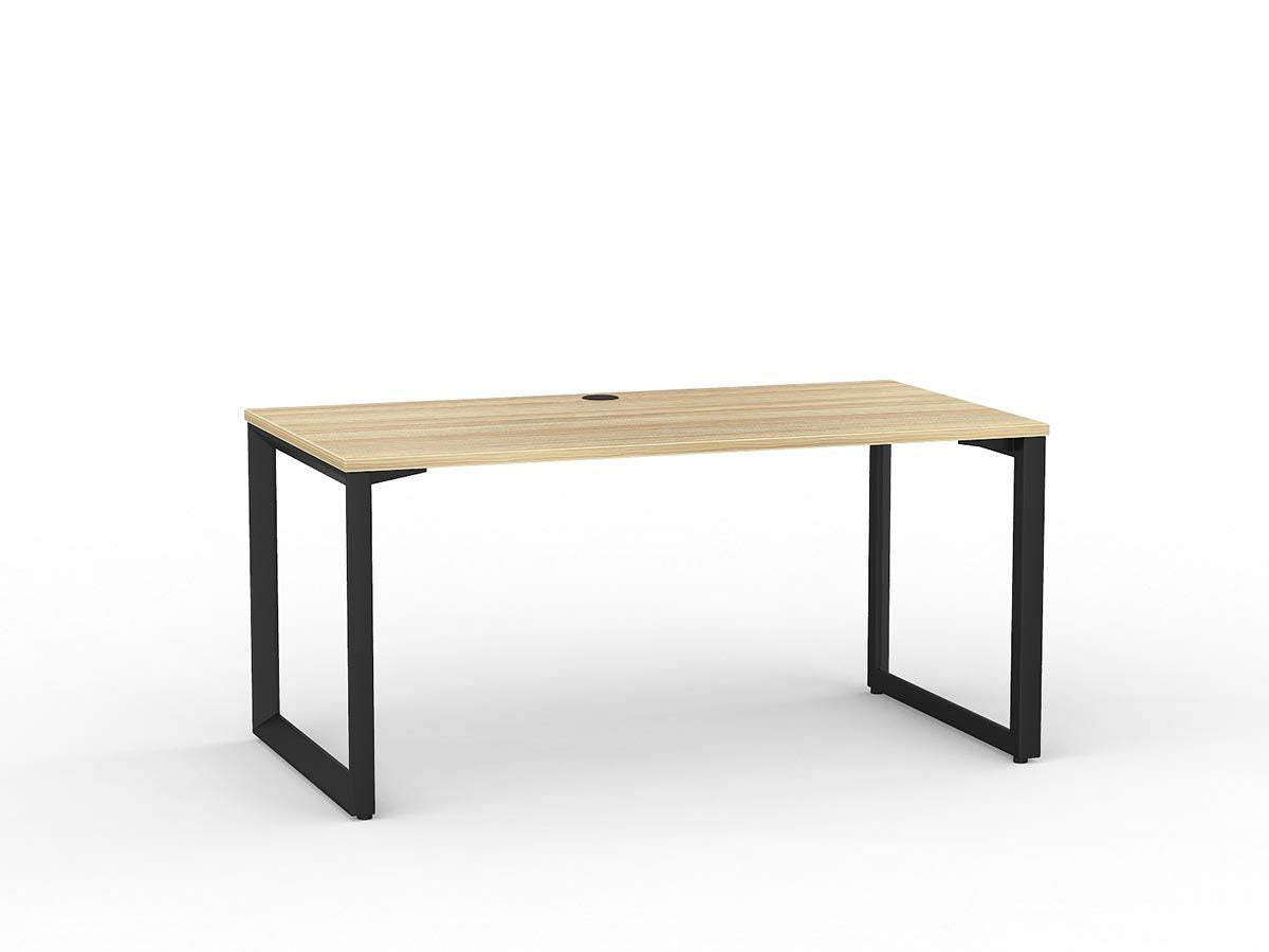 Metal Legged Fixed Height Office Desk Atlantic Oak Desktop and White Leg