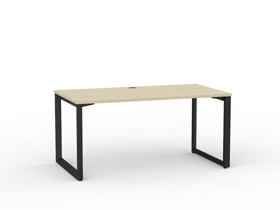 Metal Legged Fixed Height Office Desk Nordic Maple Desktop and Black Leg