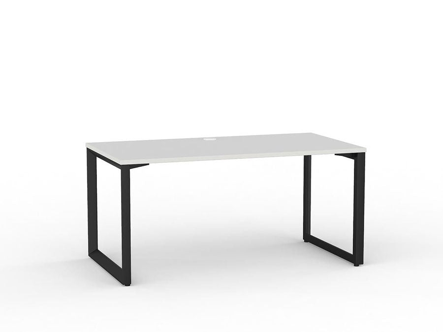 Metal Legged Fixed Height Office Desk White Desktop and Black Leg