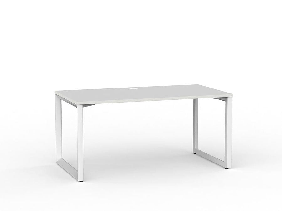 Metal Legged Fixed Height Office Desk White Desktop and White Leg