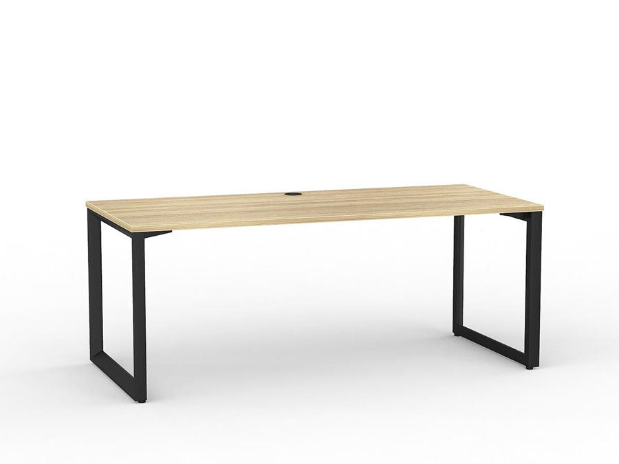 Metal Legged Fixed Height Office Desk Atlantic Oak Desktop and Black Leg