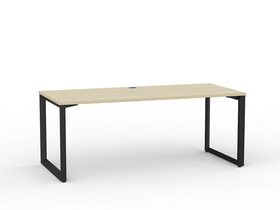 Metal Legged Fixed Height Office Desk Nordic Maple Desktop and Black Leg