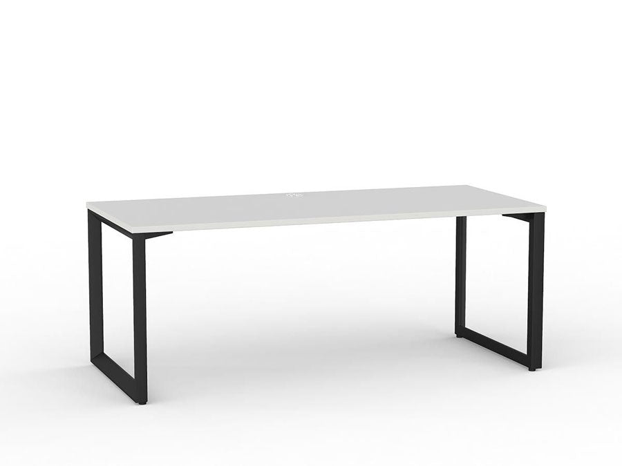 Metal Legged Fixed Height Office Desk White Desktop and Black Leg