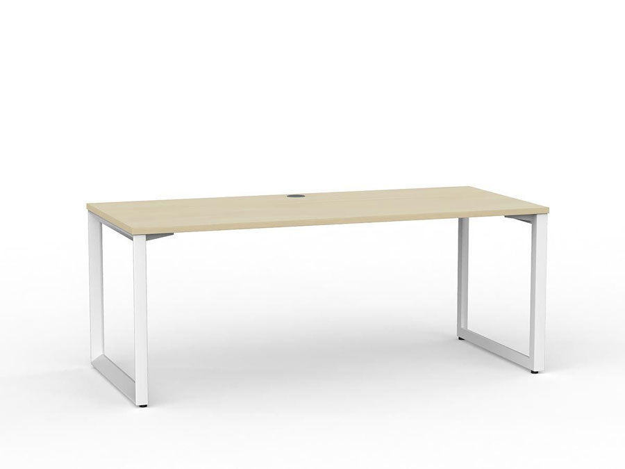 Metal Legged Fixed Height Office Desk Nordic Maple Desktop and White Leg