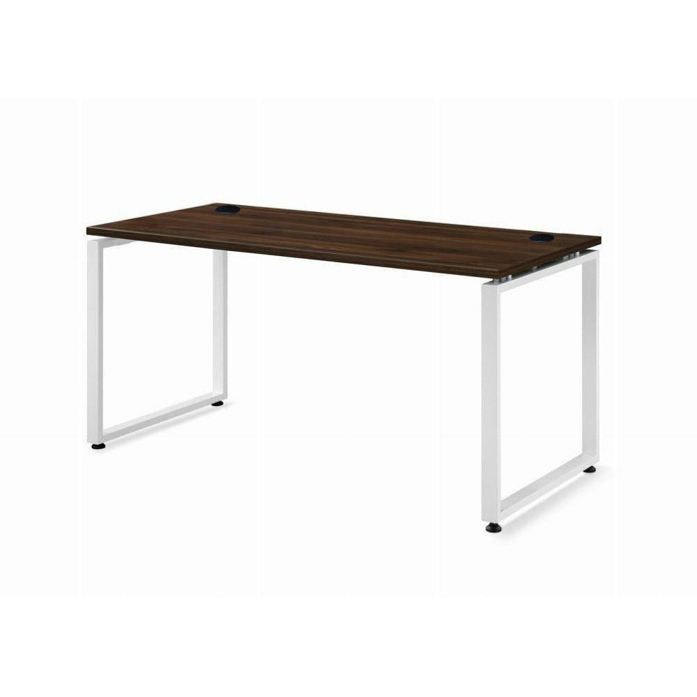Metal Leg office Desk Dark Oak Desktop White Closed Leg