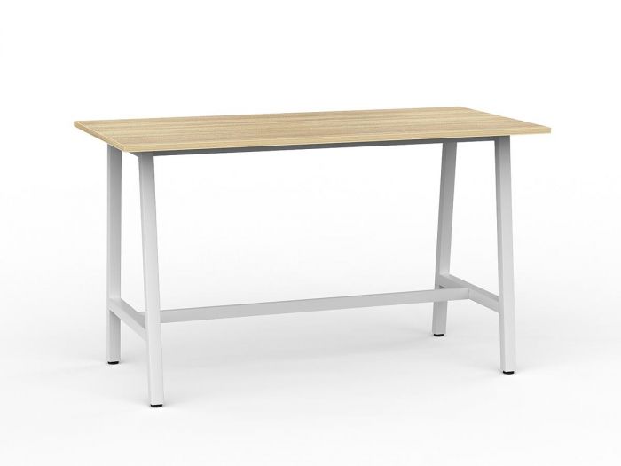 Bar Leaner White Metal Frame Wood Grain Top