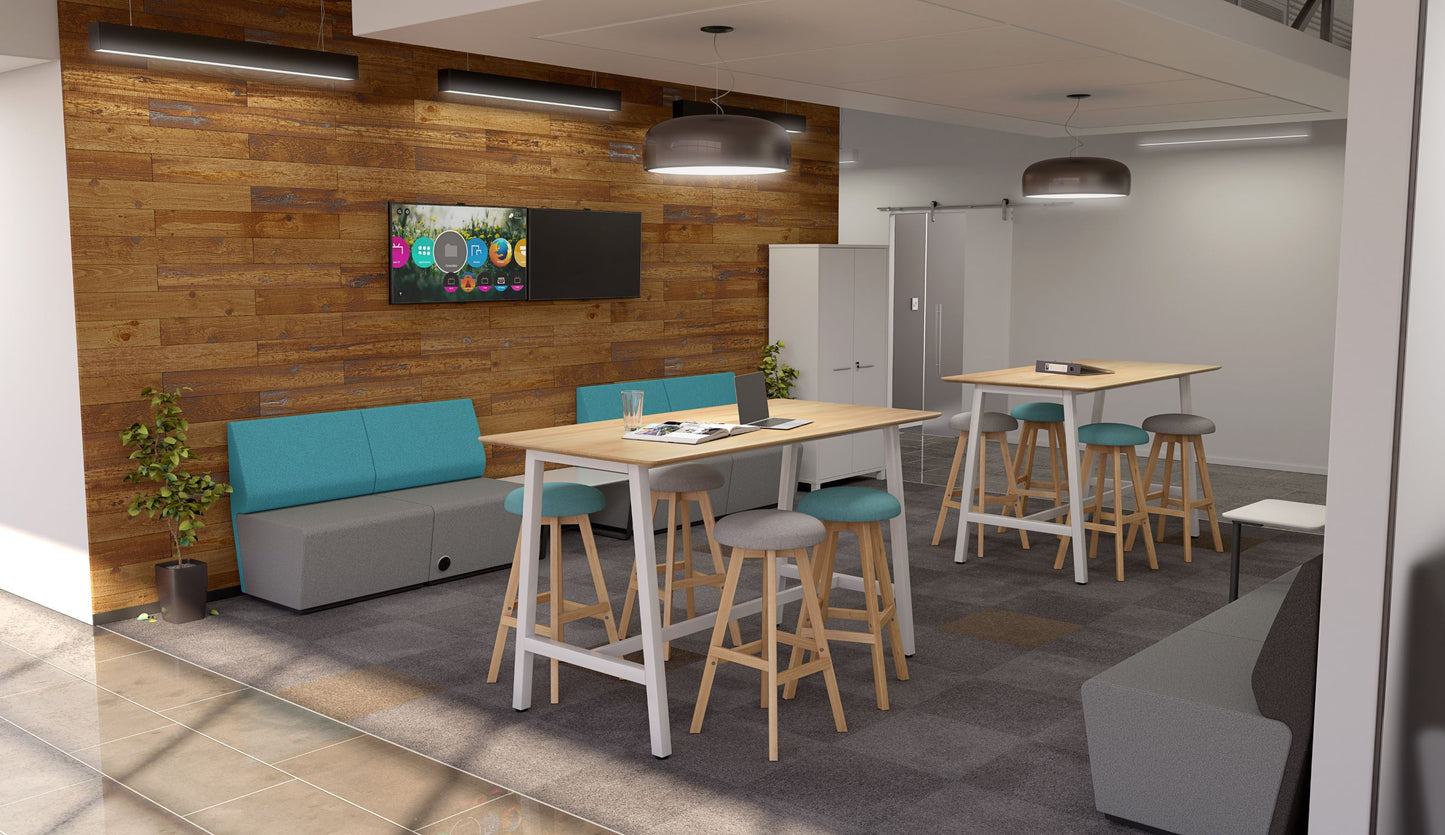 Bar Leaner in office recpetion with stools