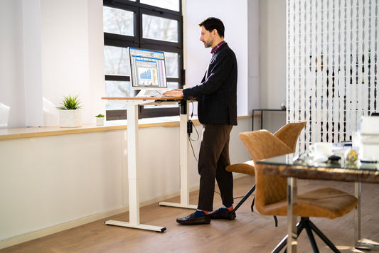 standing desk set up with laptop