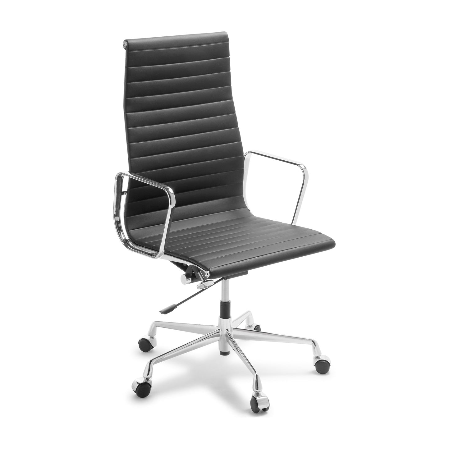 Eames Replica Classic High Back Chair Black Leather Chrome Frame