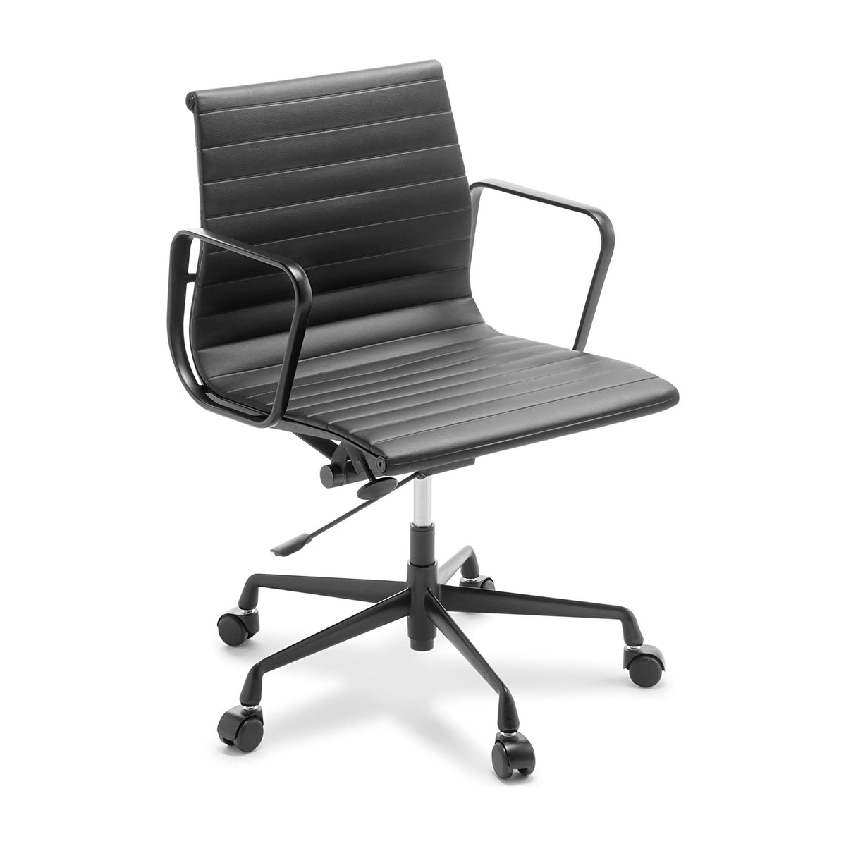 Eames Replica Classic Mid Back Chair Black Leather Black Frame