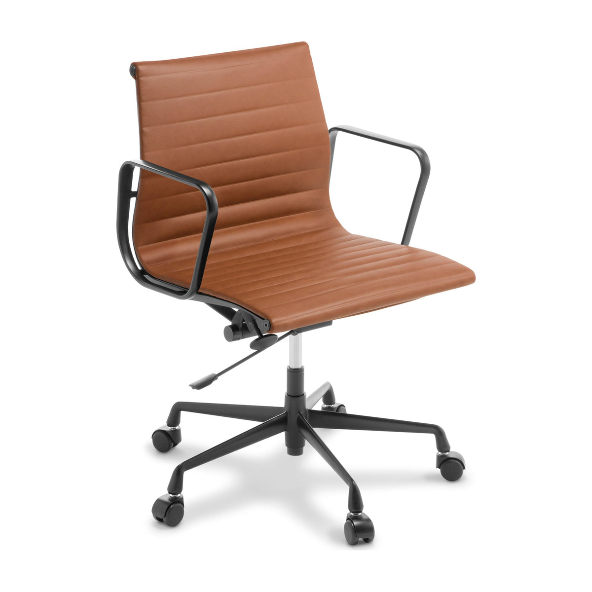 Eames Replica Classic Mid Back Chair Tan Leather Black Frame