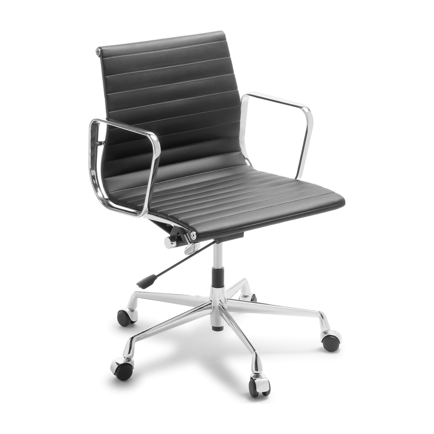 Eames Replica Classic Mid Back Chair Black Leather Chrome Frame