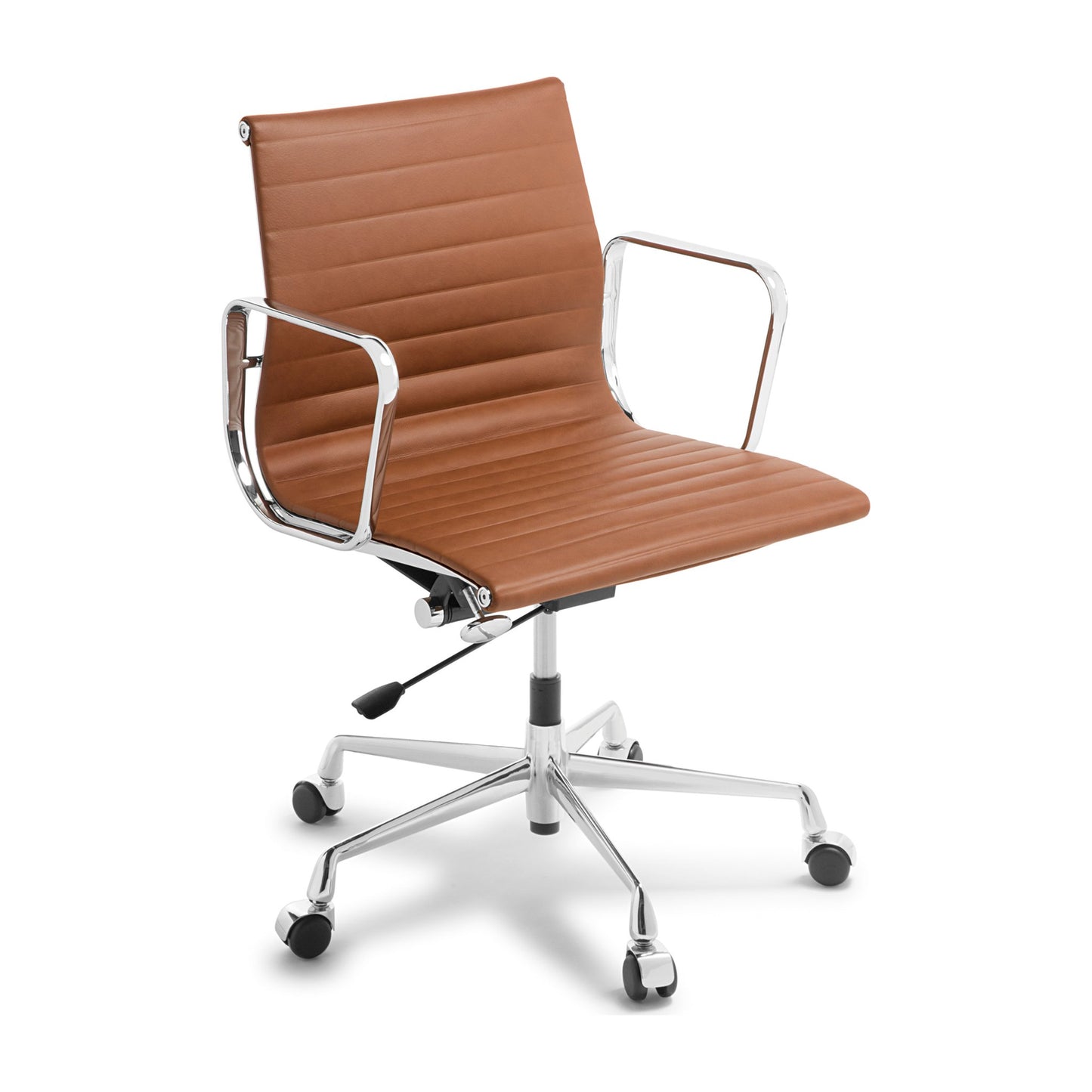 Eames Replica Classic Mid Back Chair Tan Leather Chrome Frame