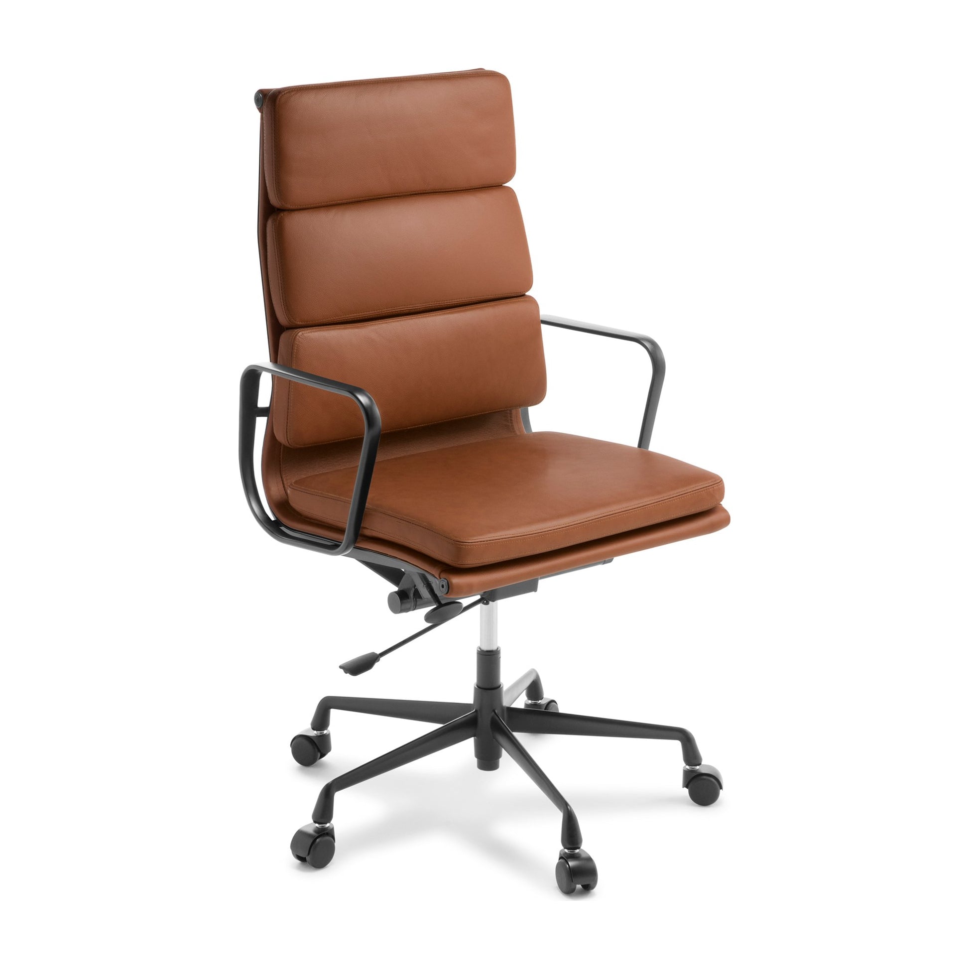 Eames Replica Soft Pad High Back Chair Tan Leather Black Frame