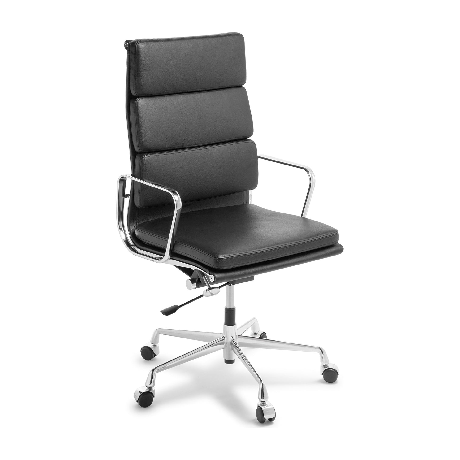 Eames Replica Soft Pad High Back Chair Black Leather Chrome Frame
