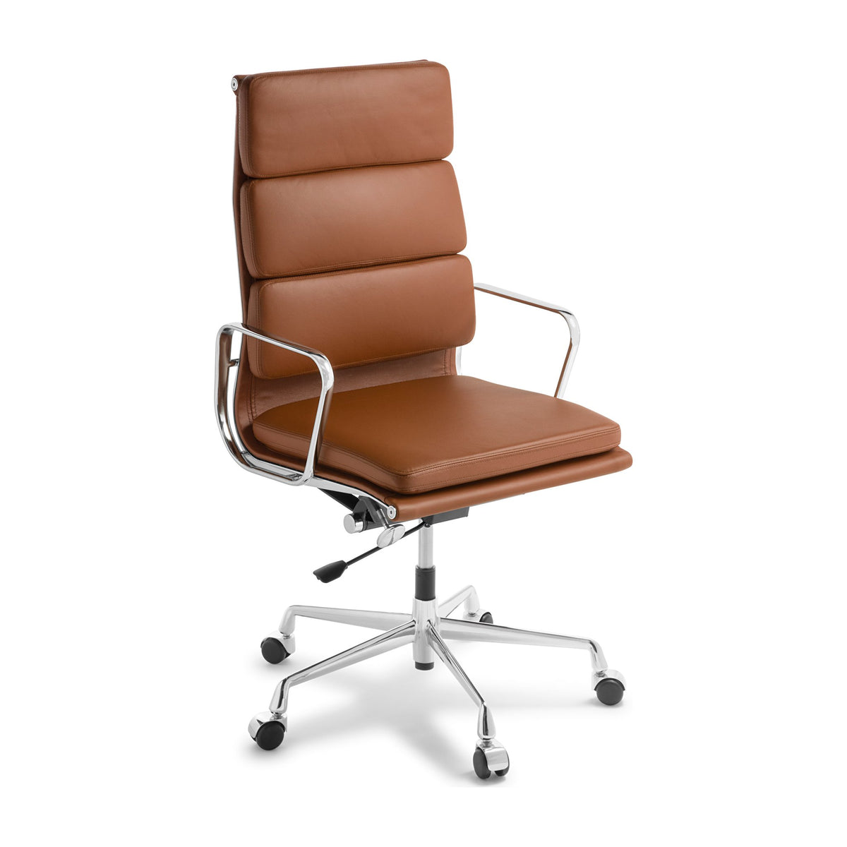 Eames Replica Soft Pad High Back Chair Tan Leather Chrome Frame
