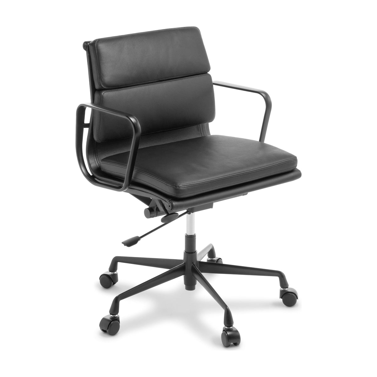 Eames Replica Soft Pad Mid Back Chair Black Leather Black Frame