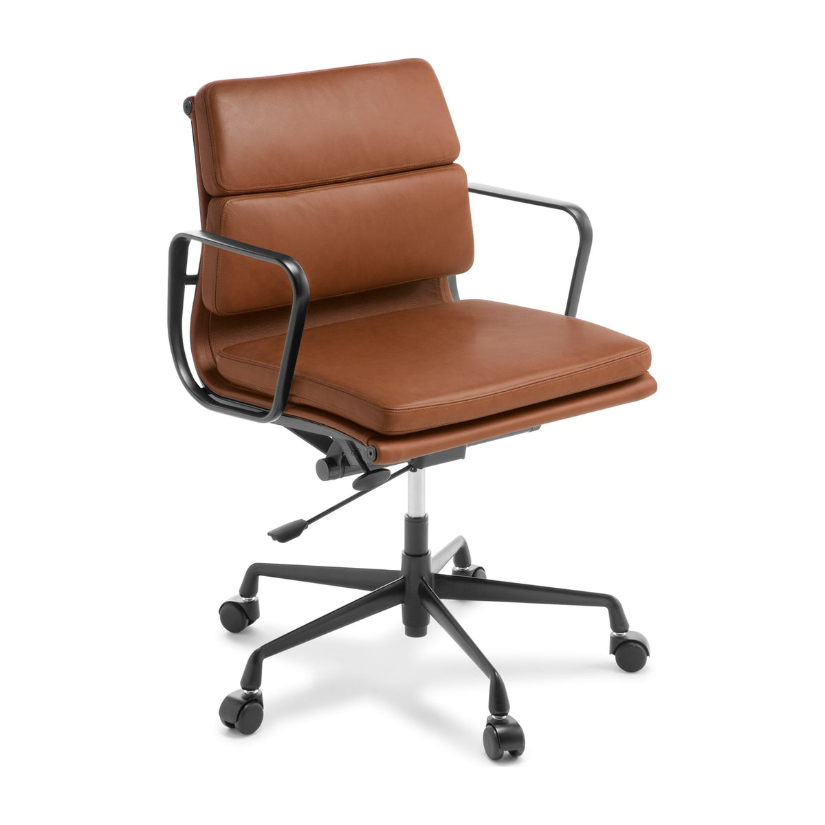 Eames Replica Soft Pad Mid Back Chair Tan Leather Black Frame