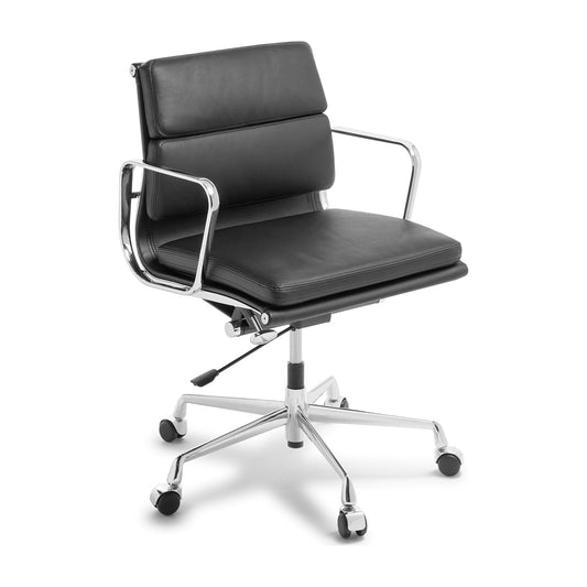 Eames Replica Soft Pad Mid Back Chair Black Leather Chrome Frame
