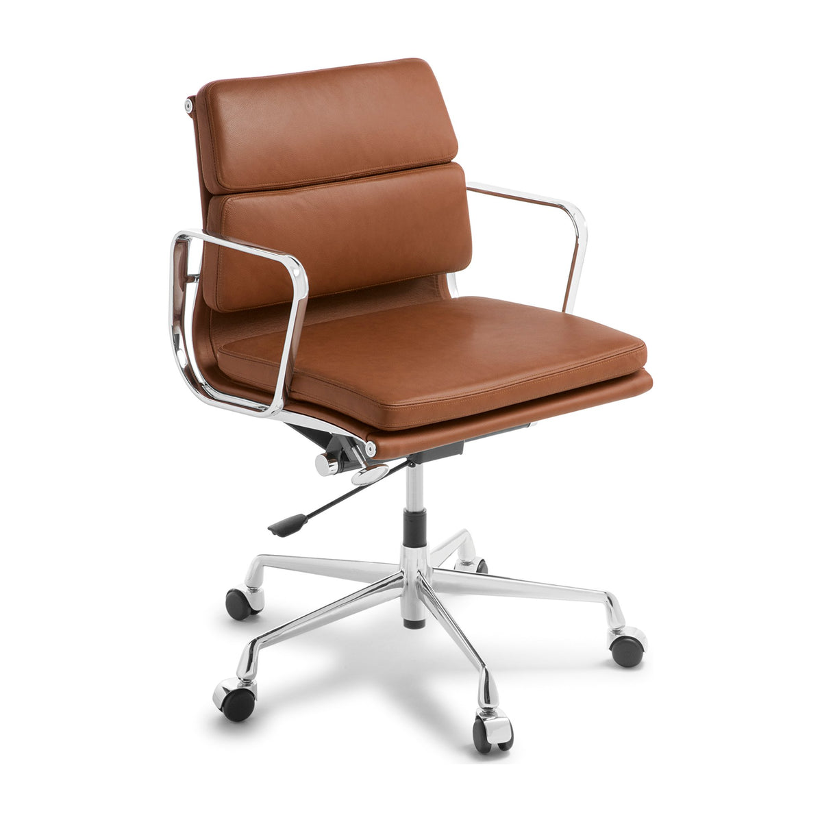 Eames Replica Soft Pad Mid Back Chair Tan Leather Chrome Frame