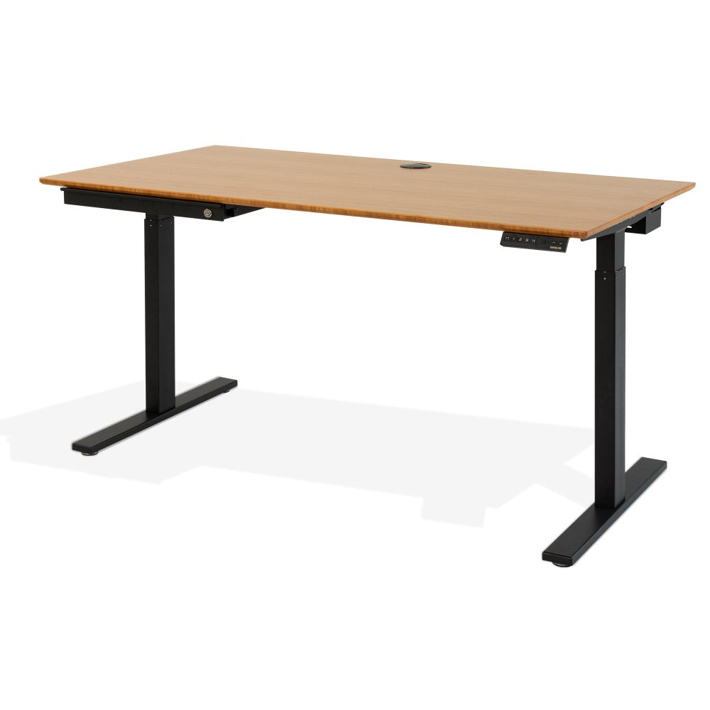 Bamboo Standing Desk with Black Frame and Drawer