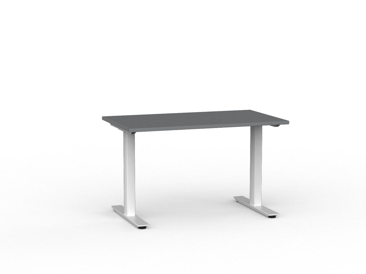 Metal Leg Fixed Height Desk Silver Desktop and Black Leg