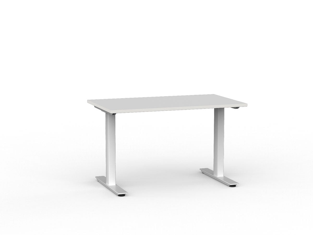 Metal Leg Fixed Height Desk Nordic Maple Desktop and White Leg