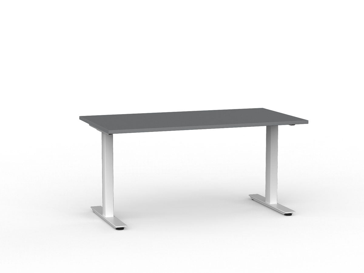Metal Leg Fixed Height Desk Silver Desktop and Black Leg