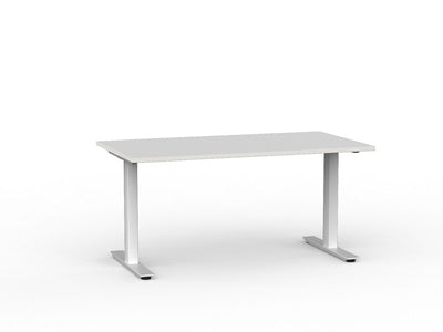 Metal Leg Fixed Height Desk Nordic Maple Desktop and White Leg