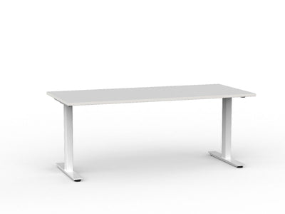Metal Leg Fixed Height Desk Nordic Maple Desktop and White Leg