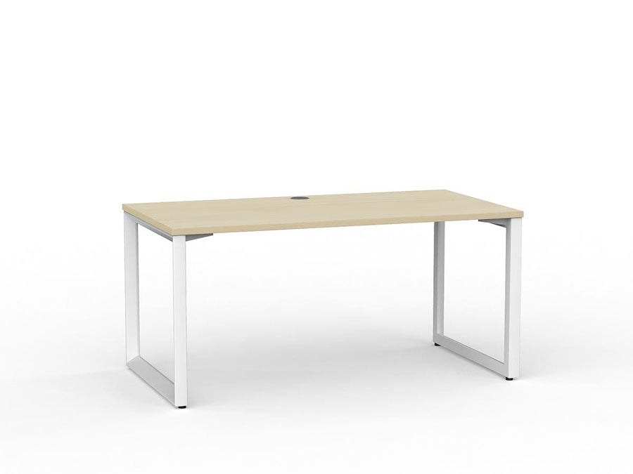 Metal Legged Fixed Height Office Desk Nordic Maple Desktop and White Leg