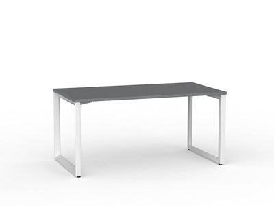 Metal Legged Fixed Height Office Desk Silver Desktop and White Leg