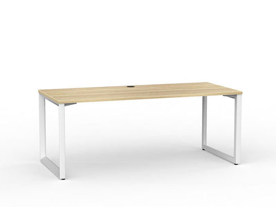 Metal Legged Fixed Height Office Desk Atlantic Oak Desktop and White Leg