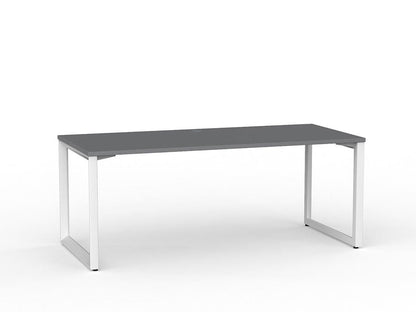 Metal Legged Fixed Height Office Desk Silver Desktop and White Leg